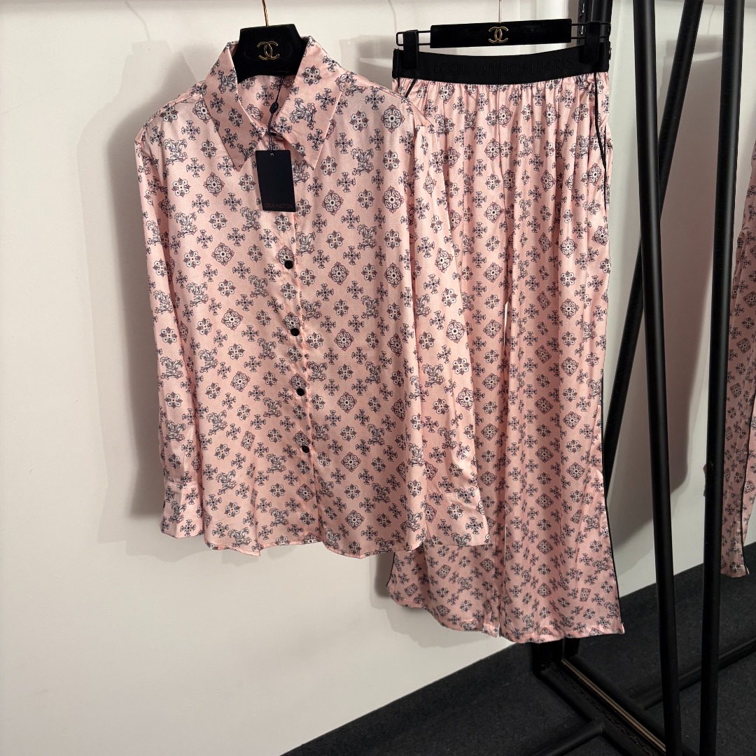 Louis Vuitton Pink Patterned Shirt Pants Set