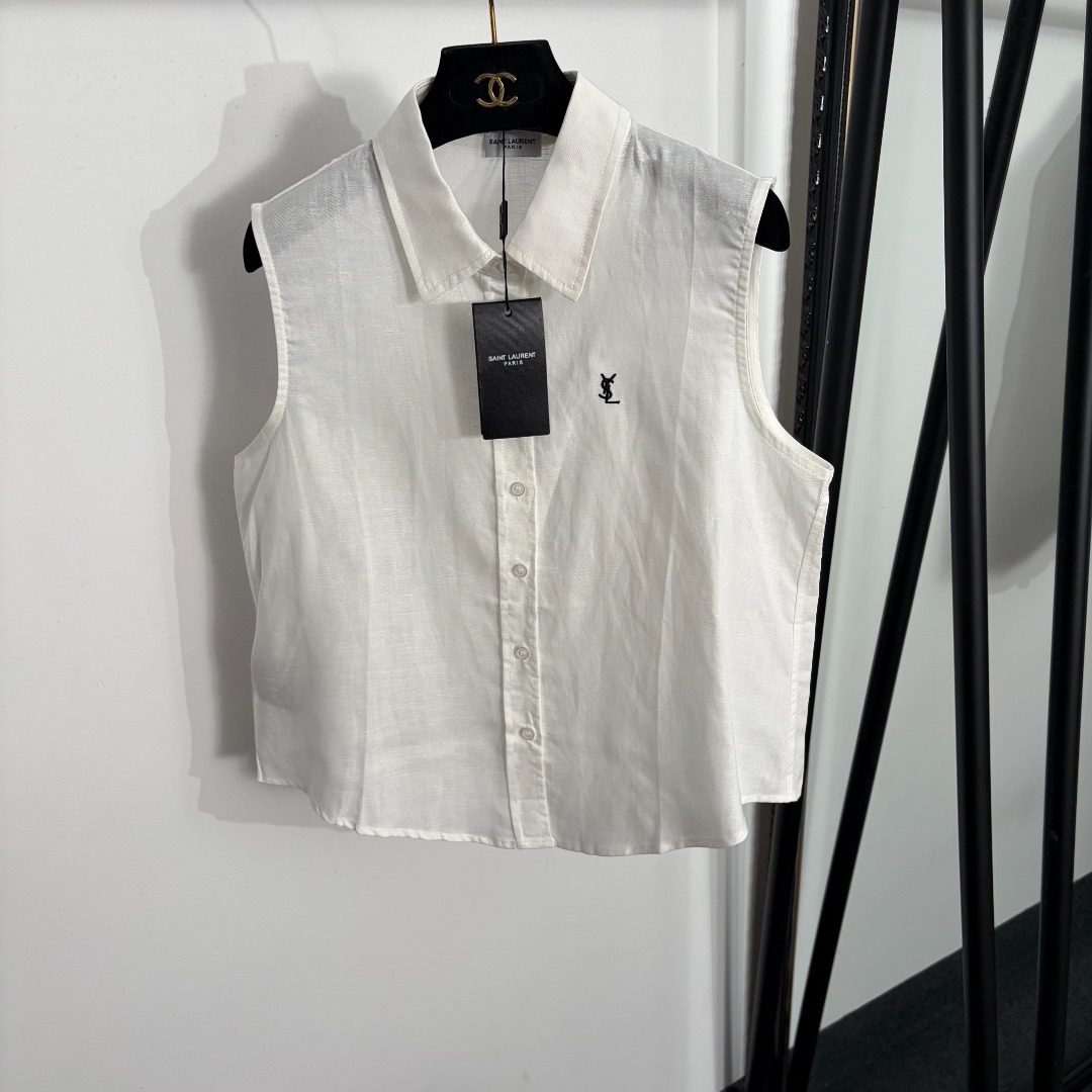 NO:858713,Model number 20263909 YSL* new logo embroidered letters linen vest sleeveless shirt, white, military green, black, SML, [M size bust 100, length 55; weight 0.140kg], Saint Laurent-Clothing, saint laurent, saint laurent,19860909款号20263909 YSL*新款 logo刺绣字母亚麻马甲无袖衬衣,白色,军绿色,黑色,SML,【M码胸围100,长55；重量0.140kg】,圣罗兰-服装,saint laurent,saint laurent,,Women's clothing