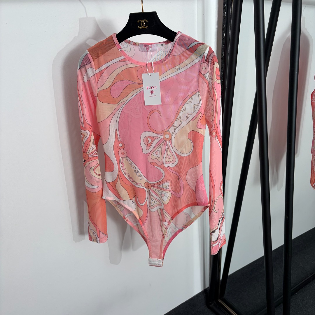NO:858295,Model No. 20263925 Pucc* new color block printed mesh long-sleeved bodysuit top, pink, green, S-XXL, [M size bust 82, sleeve length 64, length 79; weight 0.90kg], women's clothing,19860909款号20263925 Pucc*新款 拼色印花网纱长袖连体紧身衣上衣,粉色,绿色,S-XXL,【M码胸围82,袖长64,长79；重量0.90kg】,女装,,Women's clothing
