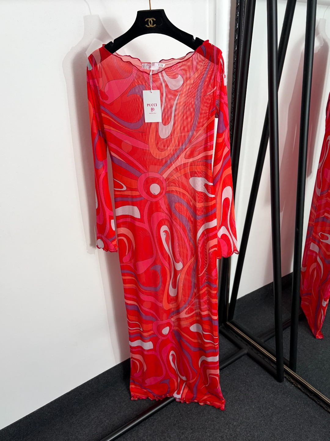 NO:858305,Model number 20263935 Pucc*new style irregular ripple printed mesh long-sleeved dress, red, S-XXL, [M size bust 82, sleeve length 64, length 148; weight 0.185kg], women's clothing, skirts,19860909款号20263935 Pucc*新款 不规则波纹印花网纱长袖连衣裙,红色,S-XXL,【M码胸围82,袖长64,长148；重量0.185kg】,女装,skirts,,Women's clothing