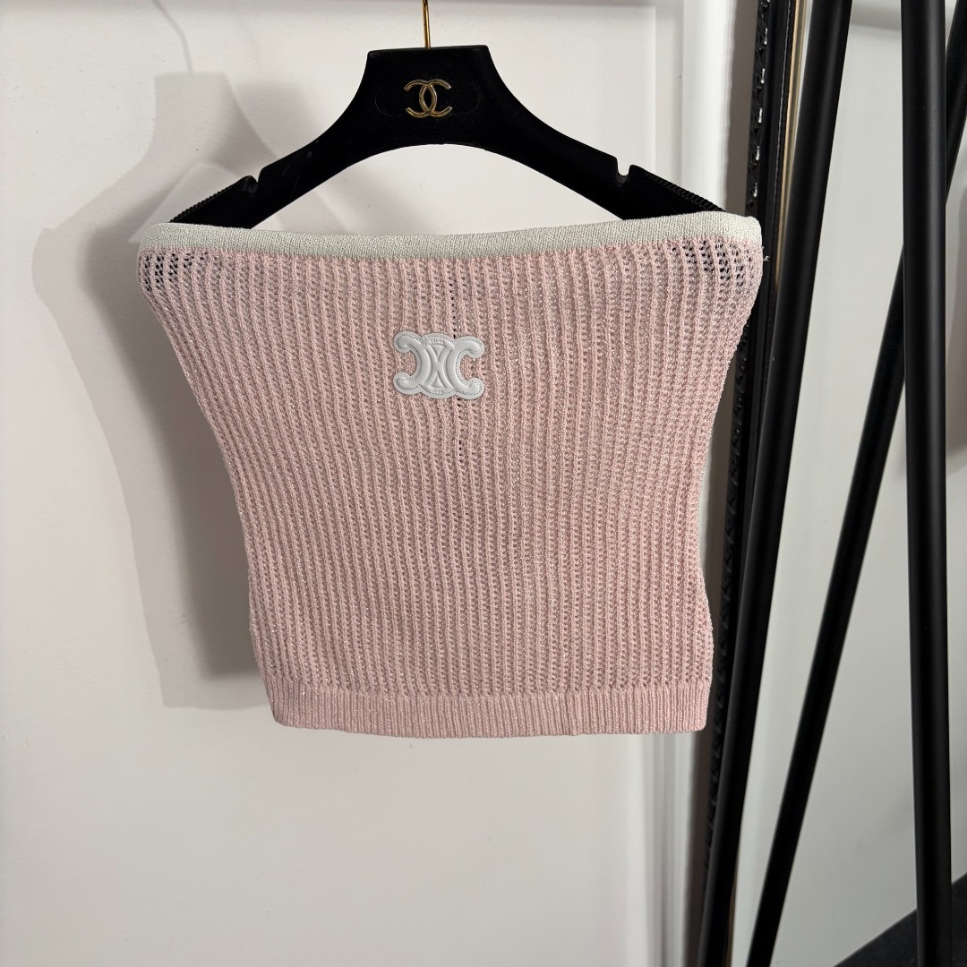 NO:858332,Model No. 20263952 Celin's latest Arc de Triomphe logo tube top knitted vest, pink, light green, yellow, [one size fits all bust 76, length 37; weight 0.110kg], Celine-clothing, celine, celine, brooch, breastpin,19860909款号20263952 Celin*新款 凯旋门logo抹胸针织背心上衣,粉色,浅绿色,黄色,【均码胸围76,长37；重量0.110kg】,赛琳-服装,celine,celine,brooch，breastpin,,Women's clothing