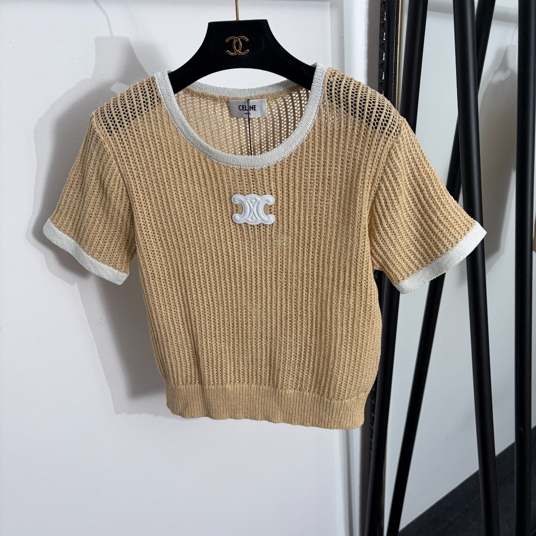NO:858355,Model number 20263957 Celin's latest Arc de Triomphe logo hollow short-sleeved sweater top, khaki, pink, light green, [one size fits all shoulder width 37, bust 84, sleeve length 18, length 48; weight 0.200kg], Celine-clothing, celine, celine, T-shirt,19860909款号20263957 Celin*新款 凯旋门logo镂空短袖针织衫上衣,卡其色,粉色,浅绿色,【均码肩宽37,胸围84,袖长18,长48；重量0.200kg】,赛琳-服装,celine,celine,T-shirt,,Women's clothing
