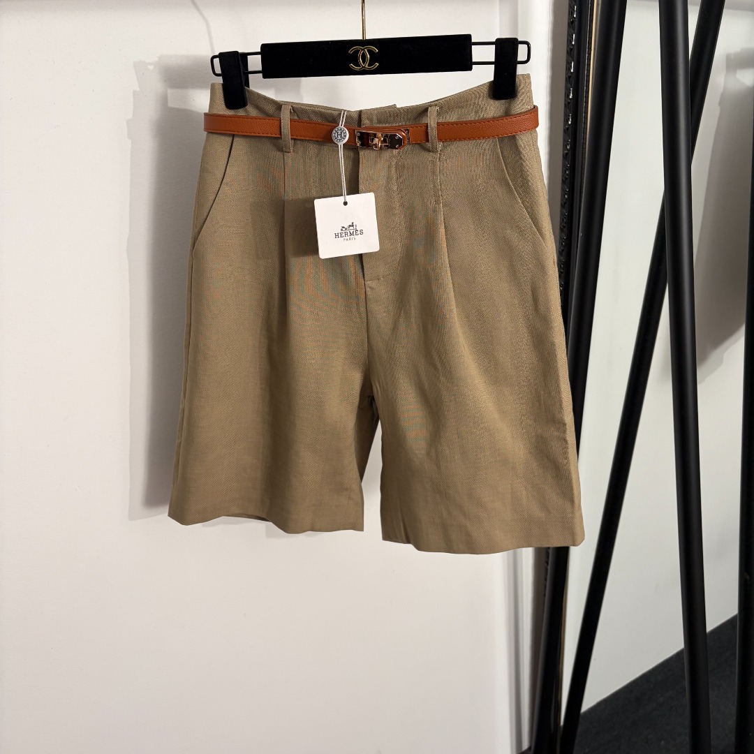 NO:857977,Model No. 20264025 Herme* new Tencel linen trousers suit shorts, with belt, white, khaki, black, S-XL, [S size waist 68, length 51; weight 0.310kg], Hermes - clothing, hermes, hermes, shorts, business suit,19860909款号20264025 Herme*新款天丝亚麻五分裤 西装短裤,配腰带,白色,卡其色,黑色,S-XL,【S码腰围68,长51；重量0.310kg】,爱马仕-服装,hermes,hermes,shorts,business suit,,Women's clothing
