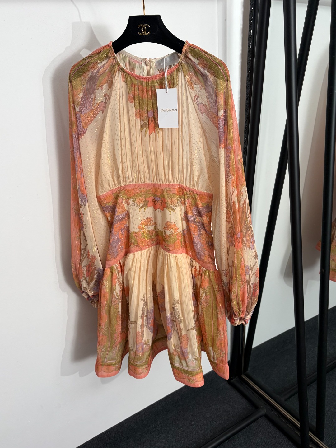 NO:873436,Model No. 20264278 Zimmermann's latest model, Phoenix flower and bird print, bright silk blended ruffle hem, waisted lantern long-sleeved dress, short skirt, pink, S-XL, [M size bust 86, waist 72 stretch, sleeve length 72, length 92; weight 0.335kg], Zimmermann-clothing, skirts,19860909款号20264278 Zimmermann*新款 凤凰花鸟印花 亮丝混纺荷叶下摆收腰灯笼长袖连衣裙 短裙,粉色,S-XL,【M码胸围86,腰围72弹力,袖长72,长92；重量0.335kg】,兹默曼-服装,skirts,,Women's clothing