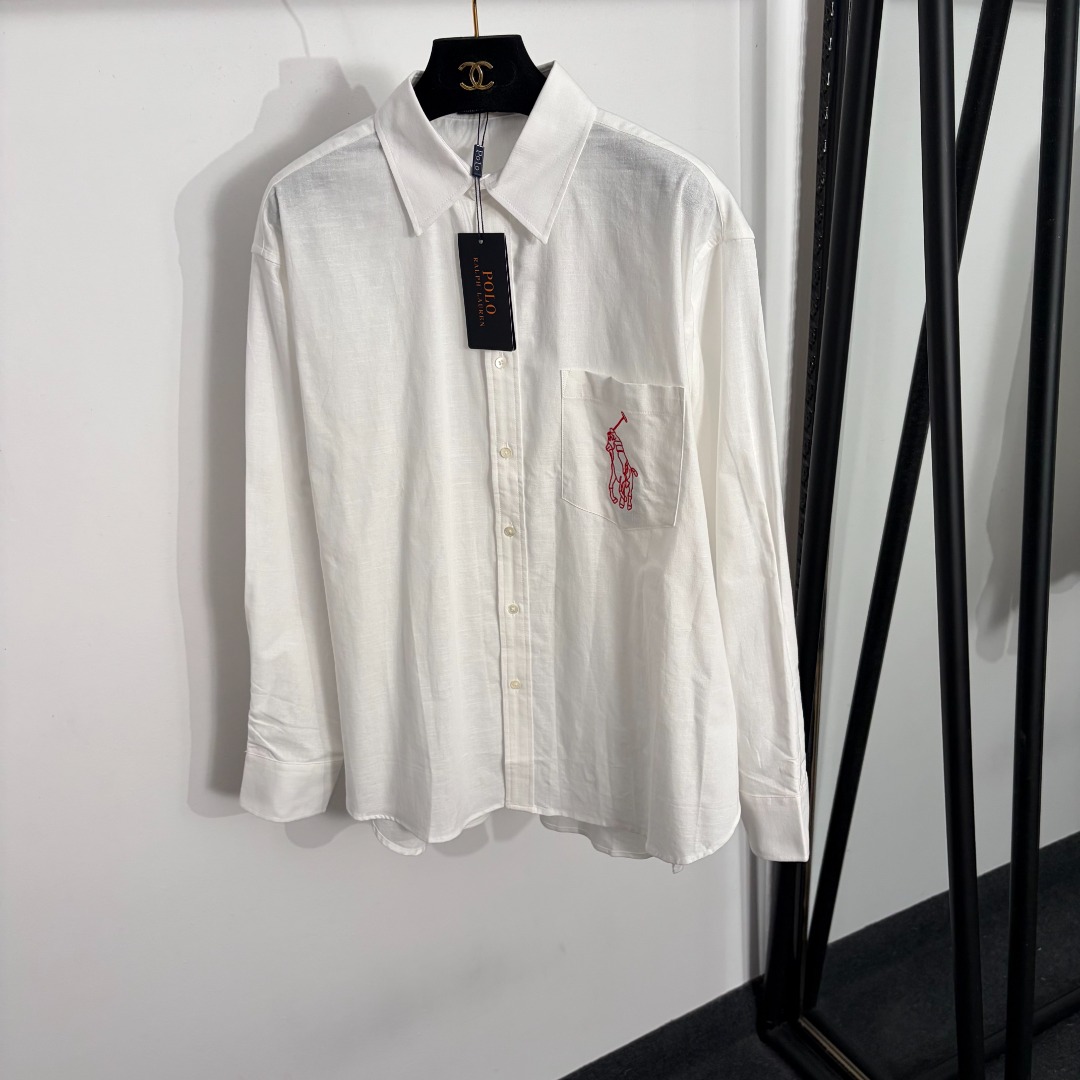 NO:885632,Model number 20264474 Ralph Lauren*Ralph Lauren new polo embroidered pocket linen long-sleeved shirt, white, blue, SML, [S size shoulder width 50, chest 130, sleeve length 57, length 69-74; weight 0.285kg], women's clothing, loro piana,19860909款号20264474 Ralph Lauren*拉夫劳伦新款 马球刺绣口袋亚麻长袖衬衣,白色,蓝色,SML,【S码肩宽50,胸围130,袖长57,长69-74；重量0.285kg】,女装,loro piana,,Women's clothing