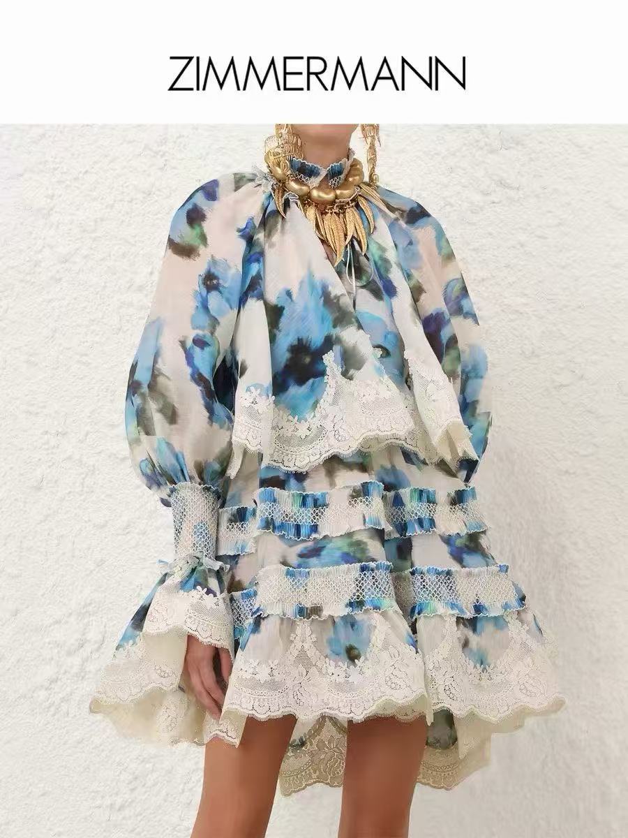 NO:923690,Model No. 20265195 Zimmermann's latest style, temperament blooming print, lace ruffled waist and flared long-sleeved dress, short skirt, blue, S-XL, [M size bust 96, waist 66 stretch, sleeve length 83, length 97; weight 0.760kg], Zimmermann-clothing, skirts,19860909款号20265195 Zimmermann*新款 气质晕染印花 蕾丝荷叶边收腰喇叭长袖连衣裙 短裙,蓝色,S-XL,【M码胸围96,腰围66弹力,袖长83,长97；重量0.760kg】,兹默曼-服装,skirts,,Women's clothing