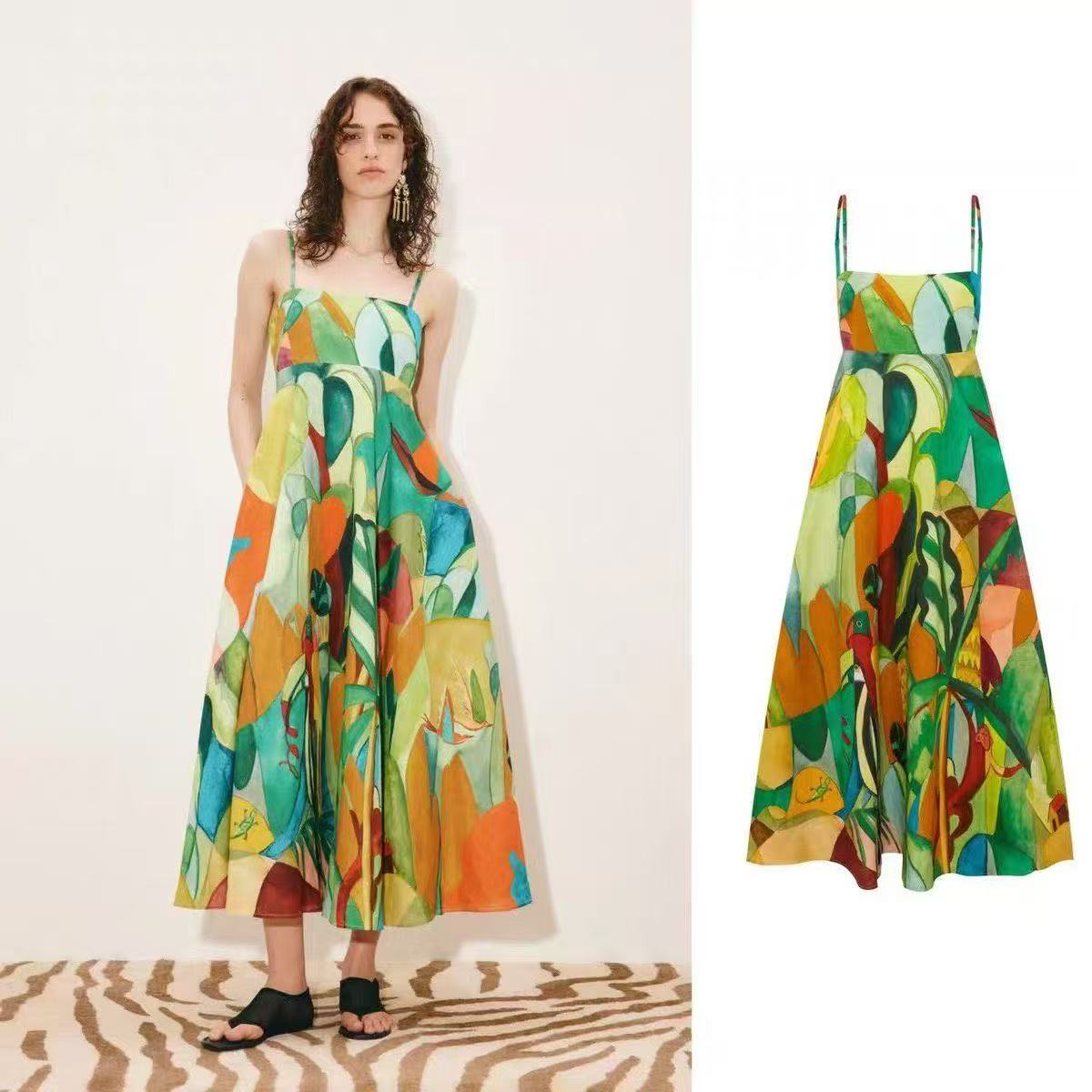 NO:923662,Model No. 20265275 Zimmermann* new art oil painting plant print suspender dress long skirt, yellow, S-XL, [M size bust 70 elastic, waist 68 elastic, length 116; weight 0.695kg], Zimmermann-clothing, skirts,19860909款号20265275 Zimmermann*新款 艺术油画植物印花吊带连衣裙 长裙,黄色,S-XL,【M码胸围70弹力,腰围68弹力,长116；重量0.695kg】,兹默曼-服装,skirts,,Women's clothing
