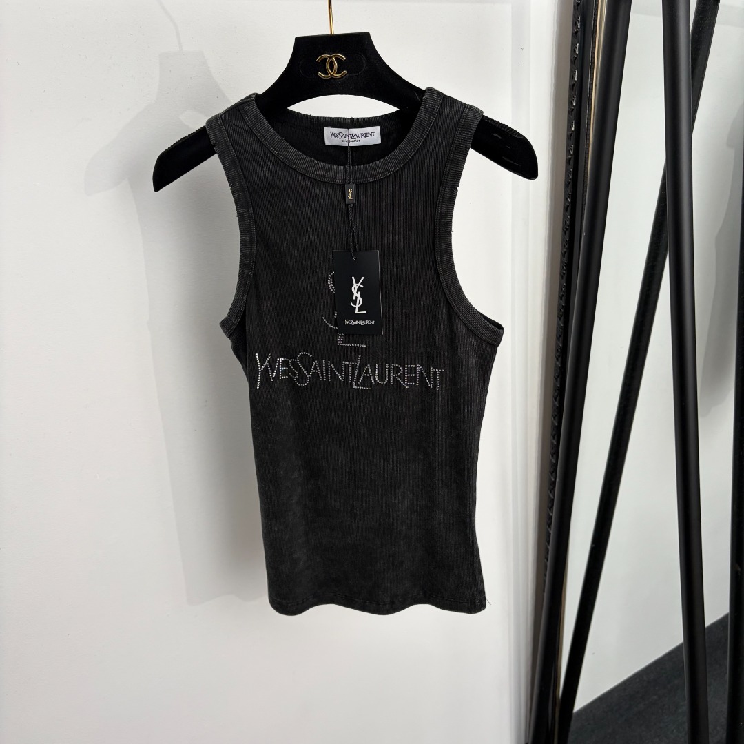 Saint Laurent Crystal Logo Tank Top