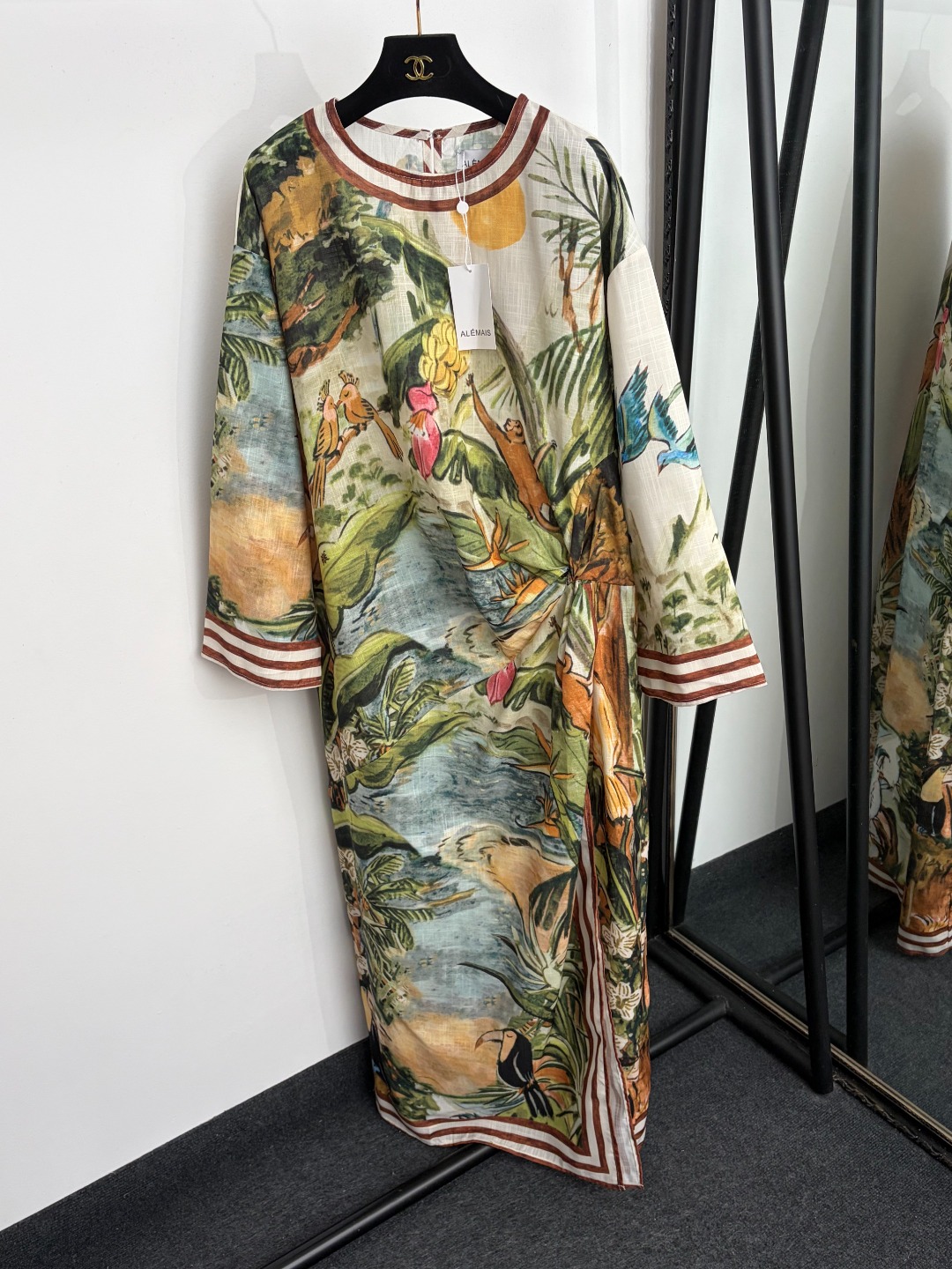 NO:922824,Model No. 20265365 Alemai's latest tropical plant monkey print hem slit linen long-sleeved dress long skirt, green, S-XXL, [M size shoulder width 55, bust 120, sleeve length 50, length 143; weight 0.425kg], women's clothing, skirts,19860909款号20265365 Alemai*新款 热带植物猴子印花下摆开叉亚麻长袖连衣裙 长裙,绿色,S-XXL,【M码肩宽55,胸围120,袖长50,长143；重量0.425kg】,女装,skirts,,Women's clothing