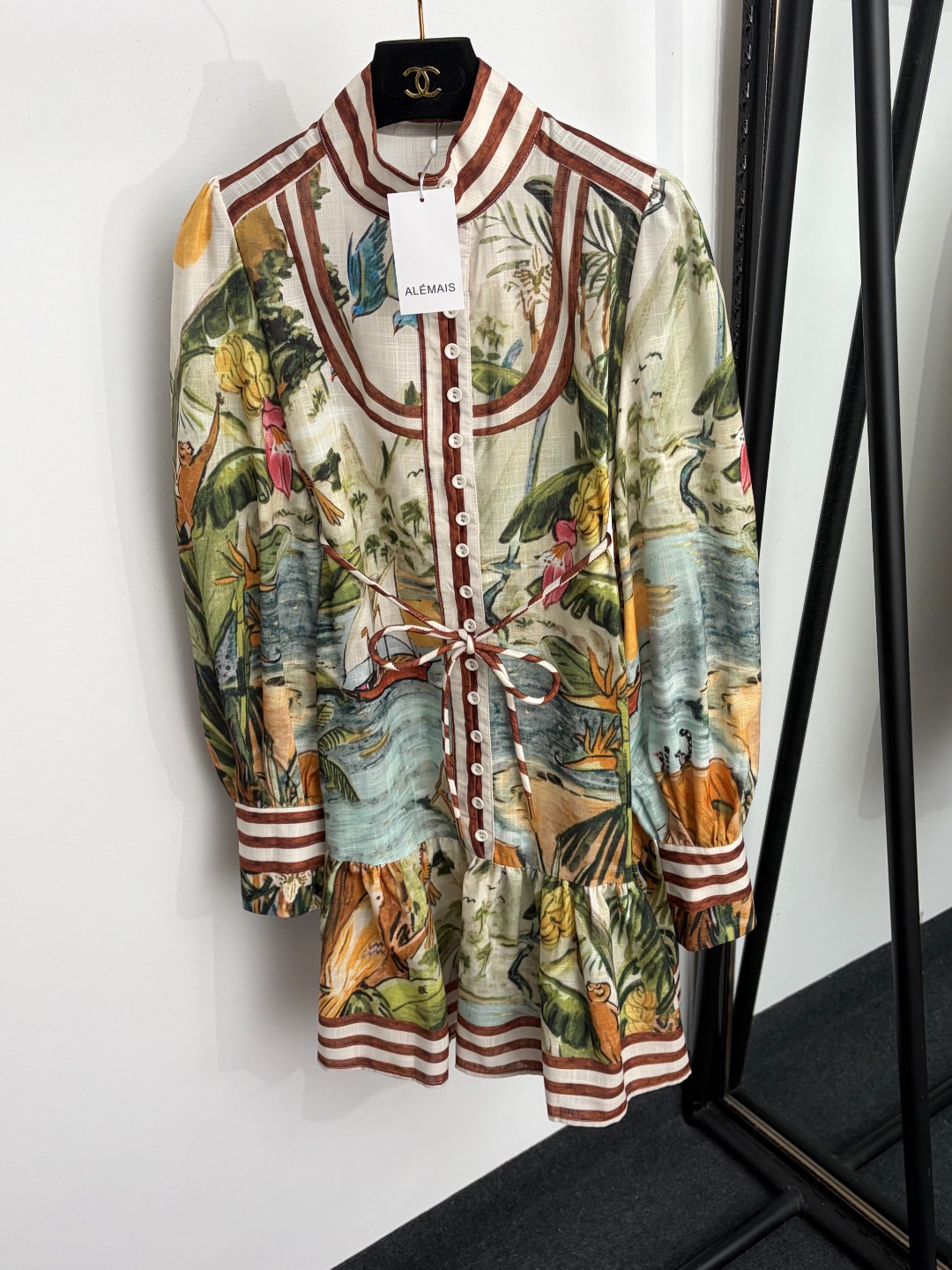 NO:933307,Model No. 20265546 Alemais' latest model, monkey picking banana boat print, ruffled lace-up waist lantern long-sleeved dress, green, S-XXL, [M size bust 94, sleeve length 68, length 91; weight 0.390kg], women's clothing, skirts,19860909款号20265546 Alemais*新款 猴子摘香蕉小船印花 荷叶边系带收腰灯笼长袖连衣裙,绿色,S-XXL,【M码胸围94,袖长68,长91；重量0.390kg】,女装,skirts,,Women's clothing