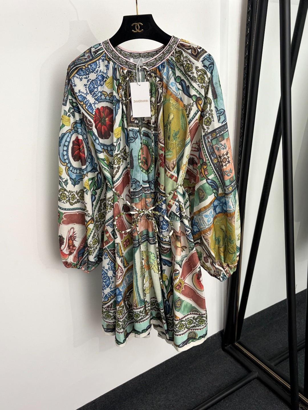 NO:933107,Model number 20265547 Zimmermann's latest retro color-blocked fruit and vegetable print lace-up waist lantern long-sleeved dress short skirt, green, S-XL, [M size bust 152, sleeve length 69, length 96; weight 0.345kg], Zimmermann-clothing, skirts,19860909款号20265547 Zimmermann*新款 复古拼色果蔬印花系带收腰灯笼长袖连衣裙 短裙,绿色,S-XL,【M码胸围152,袖长69,长96；重量0.345kg】,兹默曼-服装,skirts,,Women's clothing