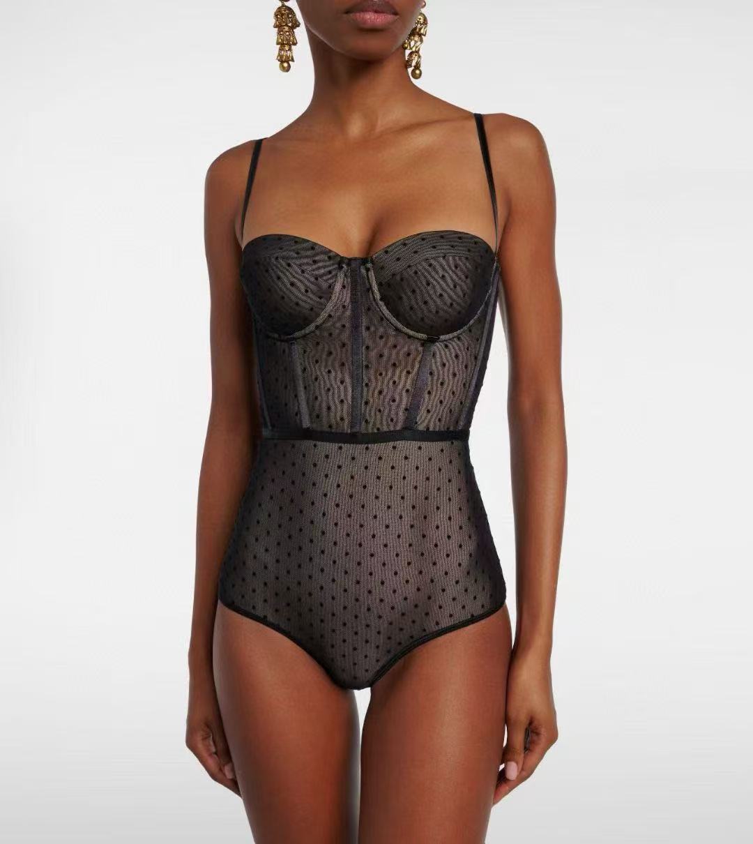 NO:933116,Model No. 20265727 Zimmermann's latest polka-dot mesh strapless one-piece swimsuit underwear, black, S-XL, [S size weight 0.155kg], Zimmermann-clothing, swimsuits,19860909款号20265727 Zimmermann*新款 波点网纱抹胸吊带连体泳衣内衣,黑色,S-XL,【S码重量0.155kg】,兹默曼-服装,swimsuits,,Women's clothing