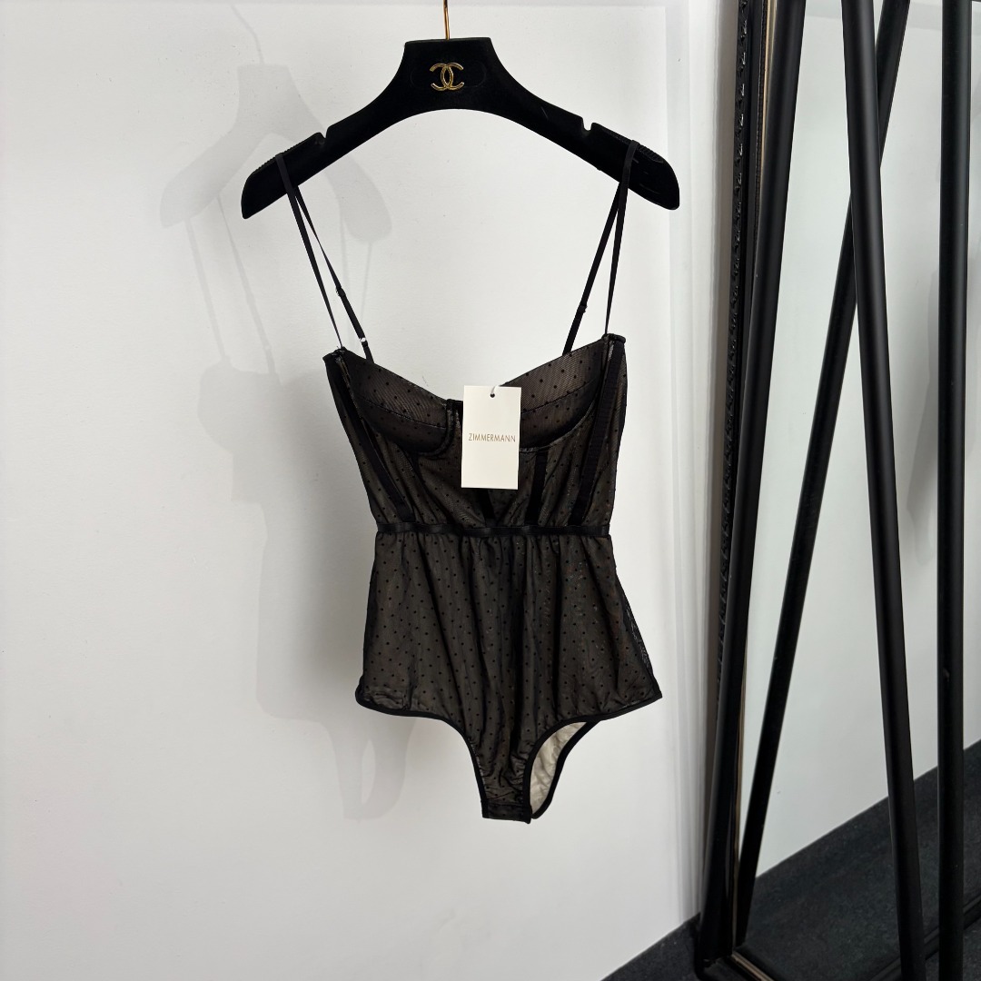 NO:943987,Model No. 20265727 Zimmermann's latest polka-dot mesh strapless one-piece swimsuit underwear, black, S-XL, [S size weight 0.155kg], Zimmermann-clothing, swimsuits,19860909款号20265727 Zimmermann*新款 波点网纱抹胸吊带连体泳衣内衣,黑色,S-XL,【S码重量0.155kg】,兹默曼-服装,swimsuits,,Women's clothing