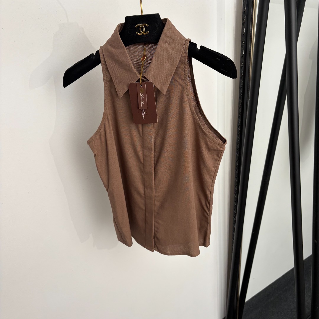 NO:933203,Model number 20265741 Loro Piana*LP new style old money style sleeveless lapel shirt vest top, coffee color, SML, [M size bust 84, length 53; weight 0.kg], women's clothing, loro piana, loro piana,19860909款号20265741 Loro Piana*LP新款 老钱风无袖翻领衬衣 背心上衣,咖色,SML,【M码胸围84,长53；重量0.kg】,女装,loro piana,loro piana,,Women's clothing