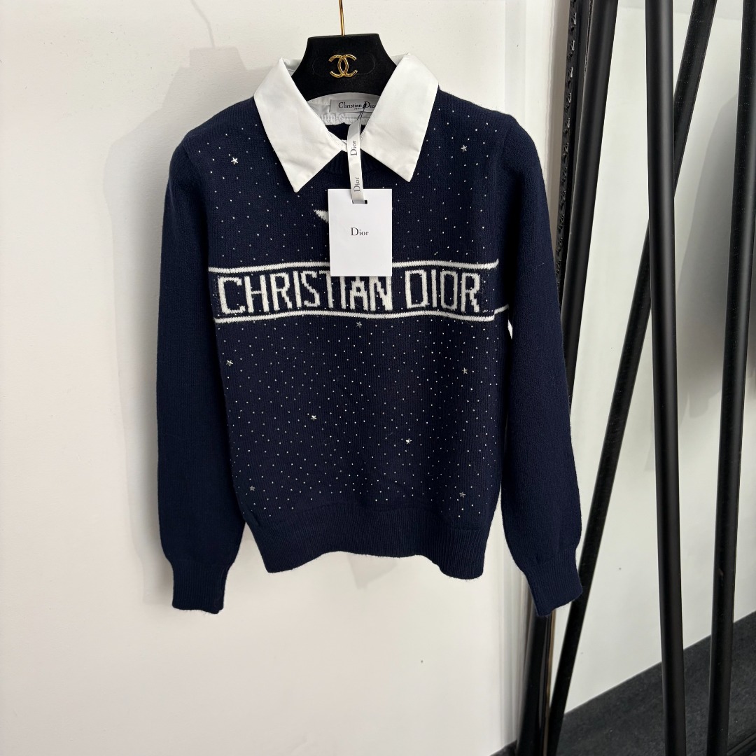 NO:943549,Model No. 20265966 Dio* new five-pointed star hot diamond logo letter long-sleeved sweater shirt, white, pink, yellow, navy blue, [One size fits all bust 86, sleeve length 57, length 54; weight 0.300kg], Dior-clothing, dior, dior,19860909款号20265966 Dio*新款 五角星星烫钻logo字母长袖针织衫衬衣,白色,粉色,黄色,藏蓝色,【均码胸围86,袖长57,长54；重量0.300kg】,迪奥-服装,dior,dior,,Women's clothing