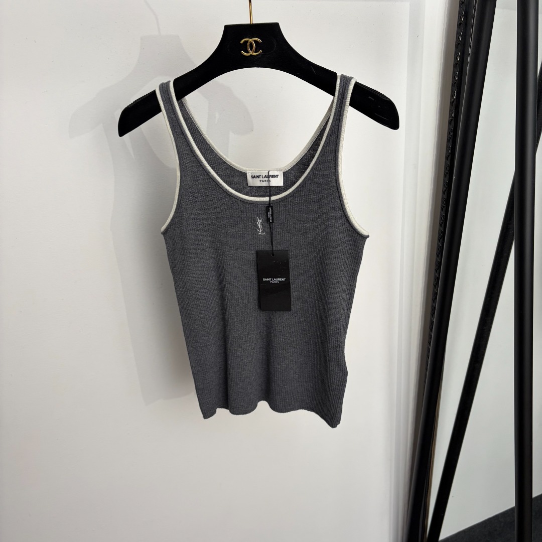 Saint Laurent Embroidered Knit Tank Top