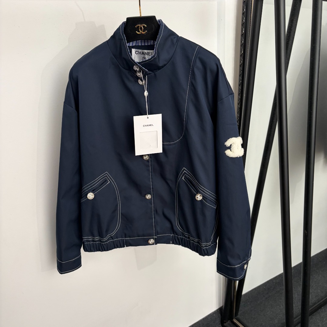 chanel fuzzy double c logo nylon jacket