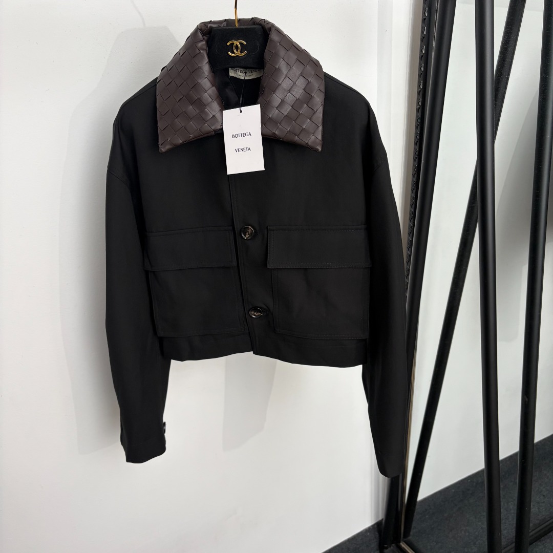 Bottega Veneta Black Fur Collar Bomber