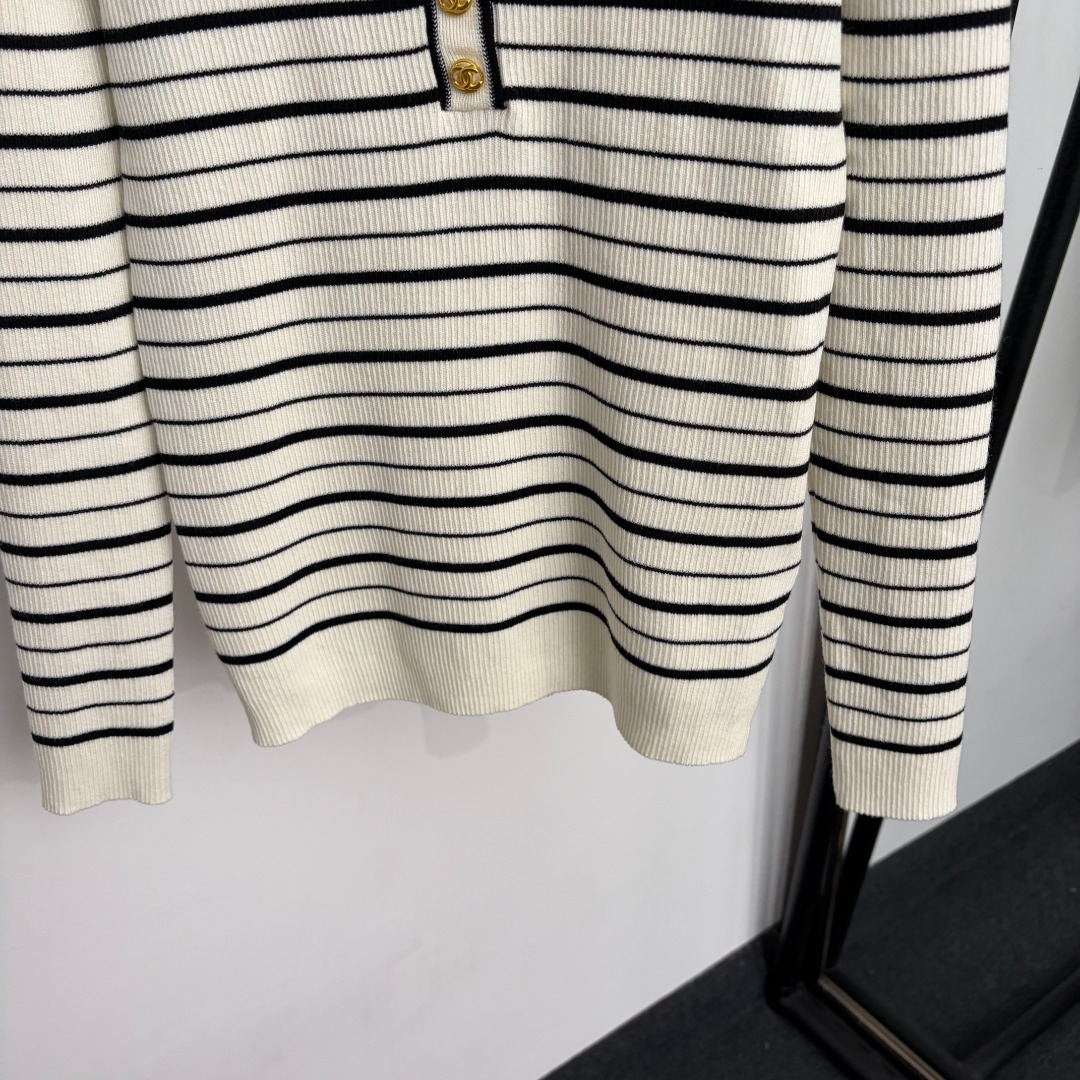 chanel striped half button knit pullover