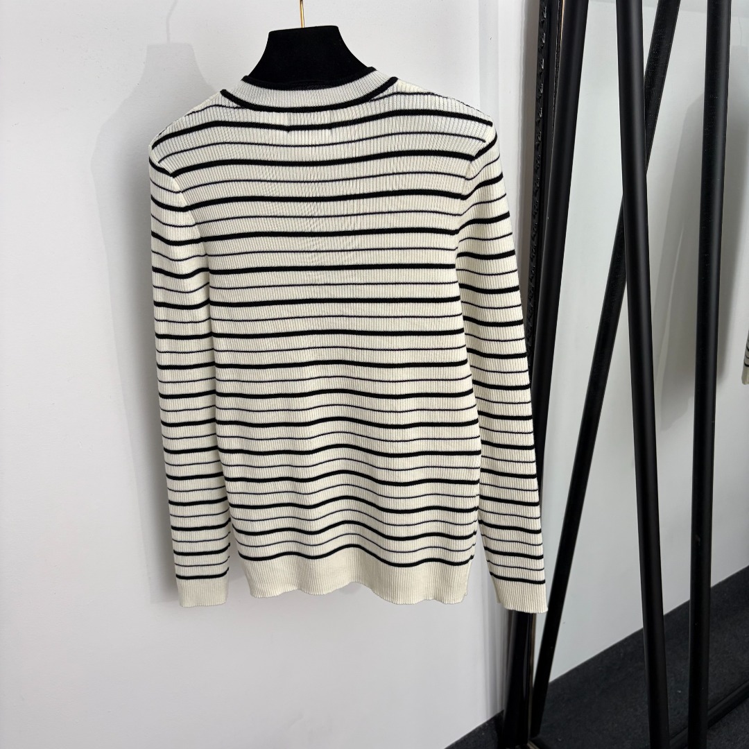 chanel striped half button knit pullover