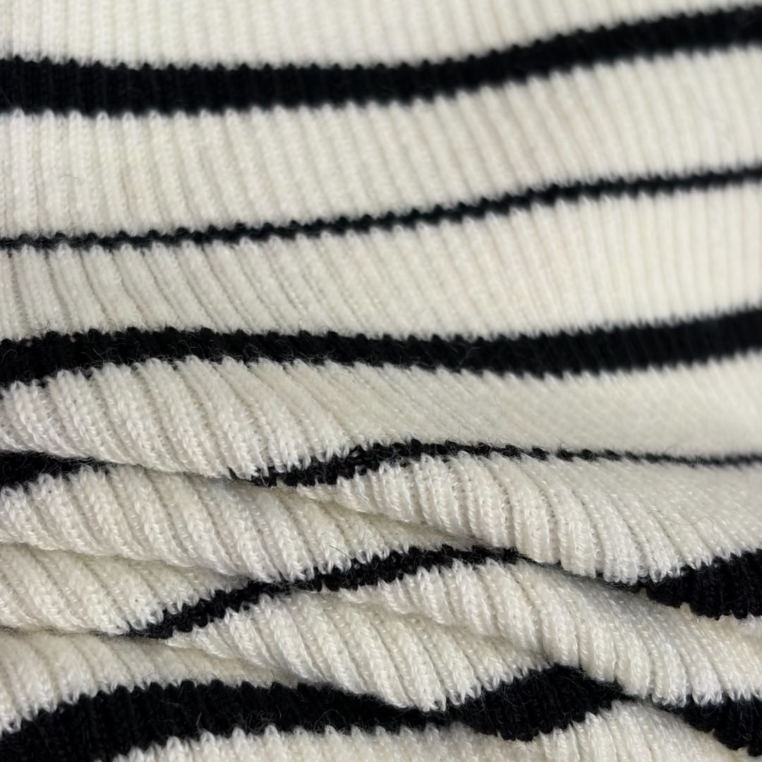 chanel striped half button knit pullover