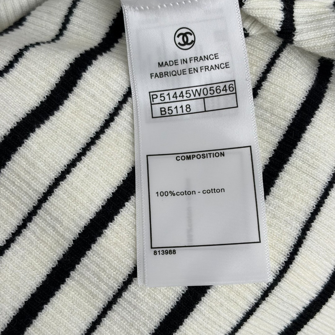 chanel striped half button knit pullover