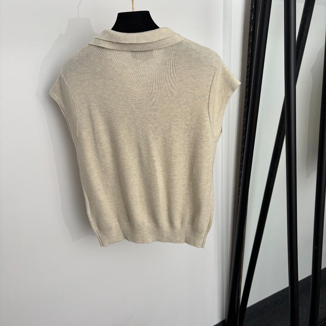 chanel logo embroidered scarf collar knit top