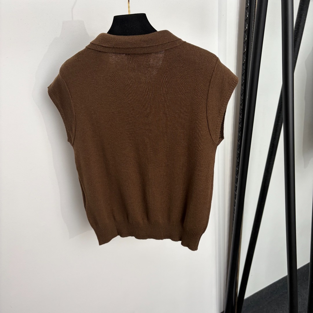 chanel logo embroidered scarf collar knit top