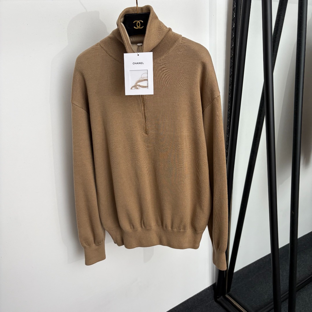 chanel half zip high neck knit sweater