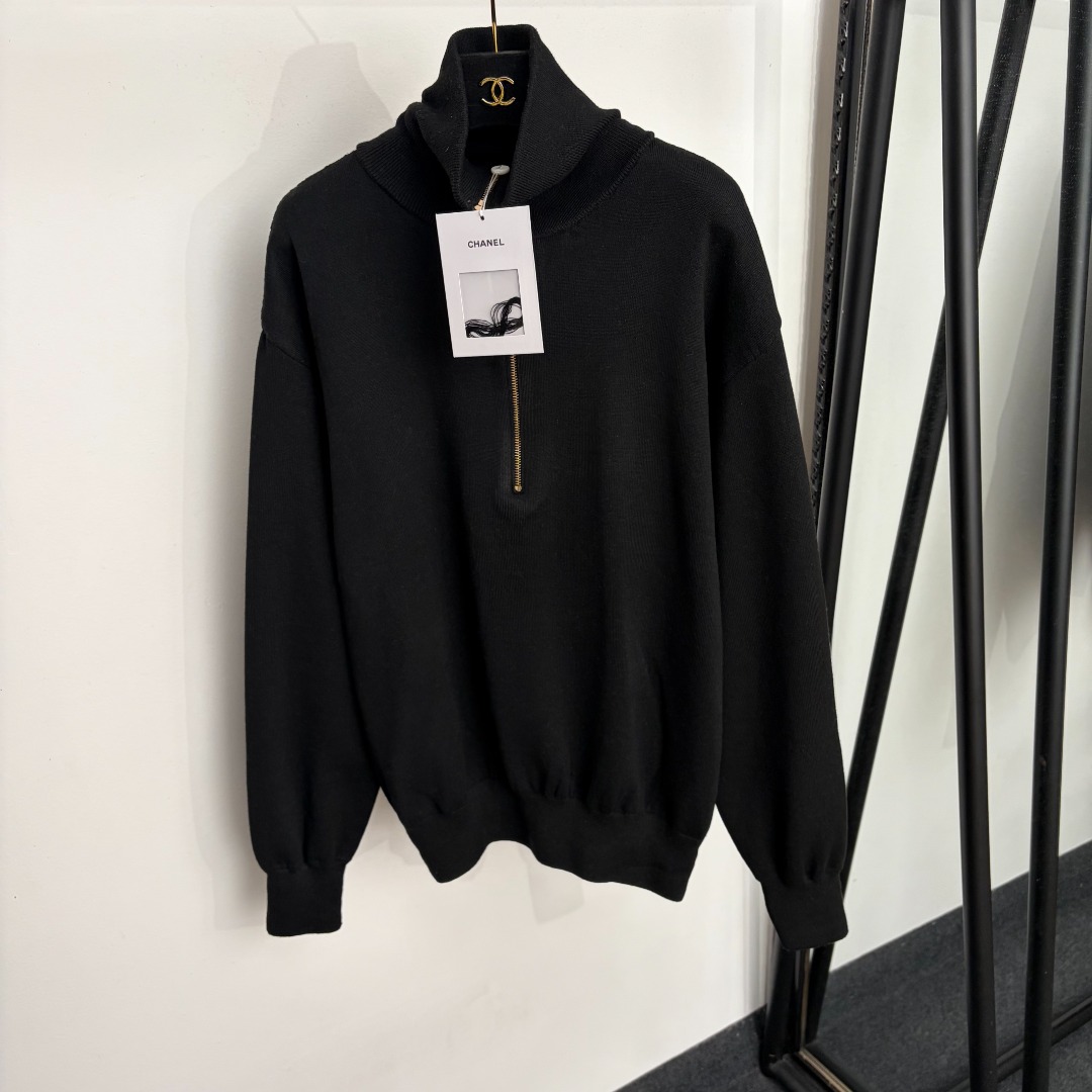 chanel half zip high neck knit sweater