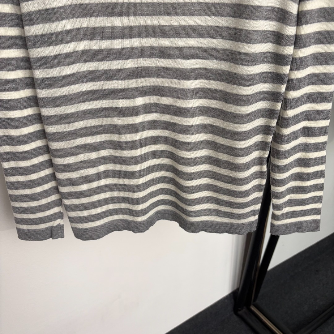 chanel logo striped crew neck sweater