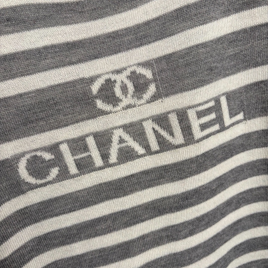 chanel logo striped crew neck sweater