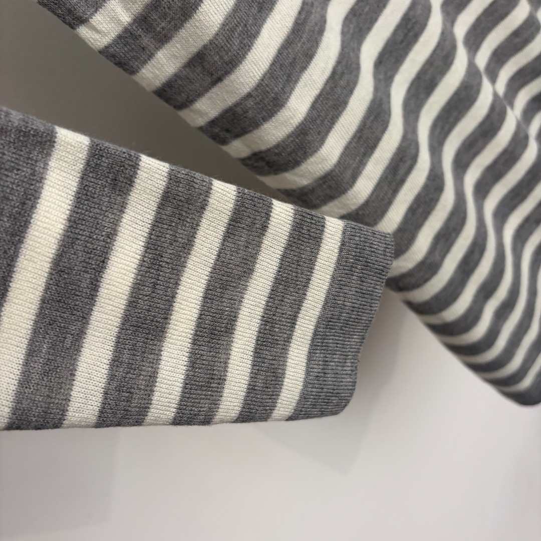 chanel logo striped crew neck sweater
