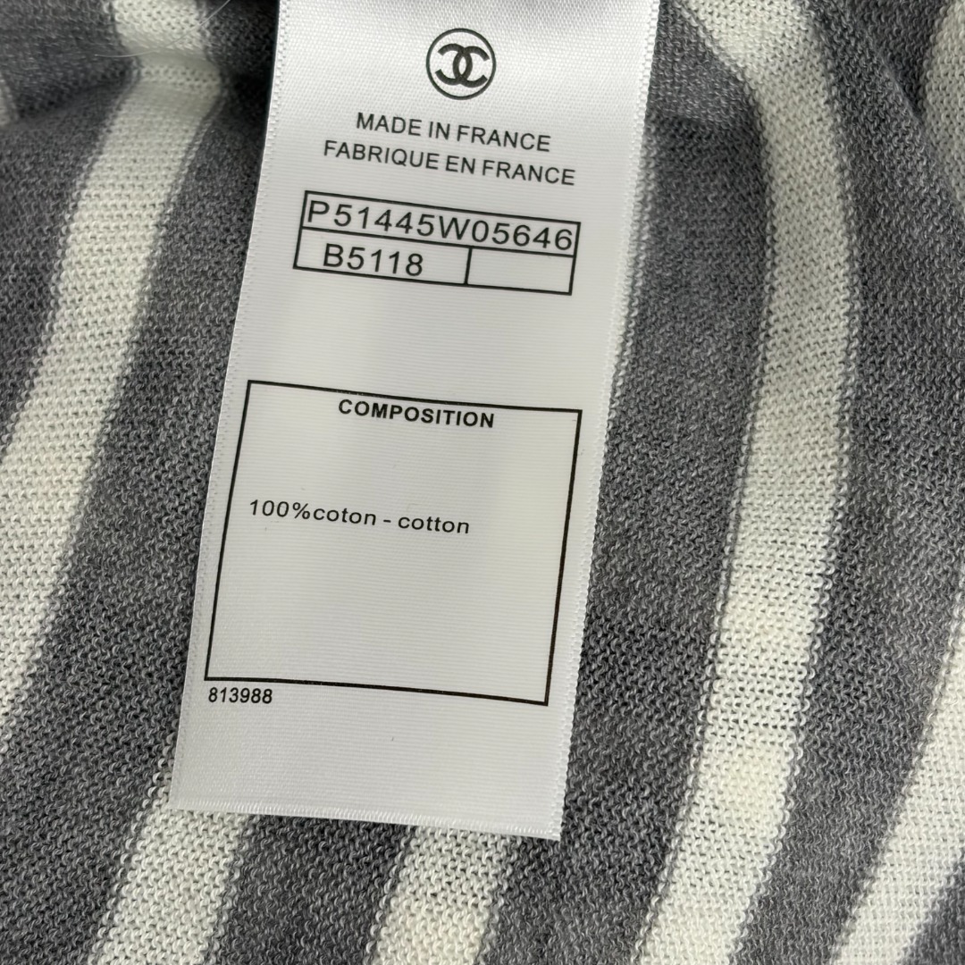 chanel logo striped crew neck sweater