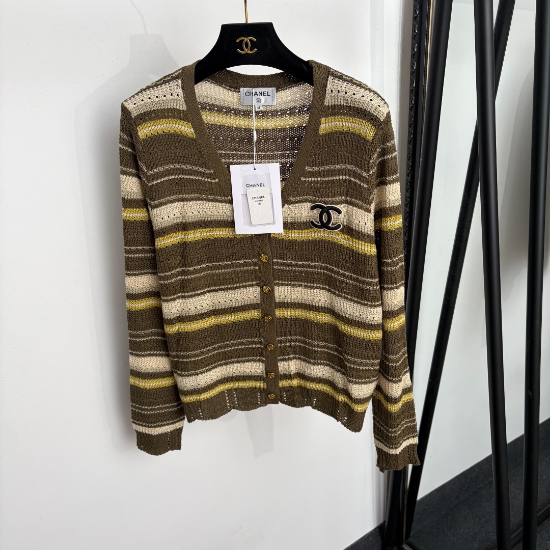 chanel striped polo collar knit sweater
