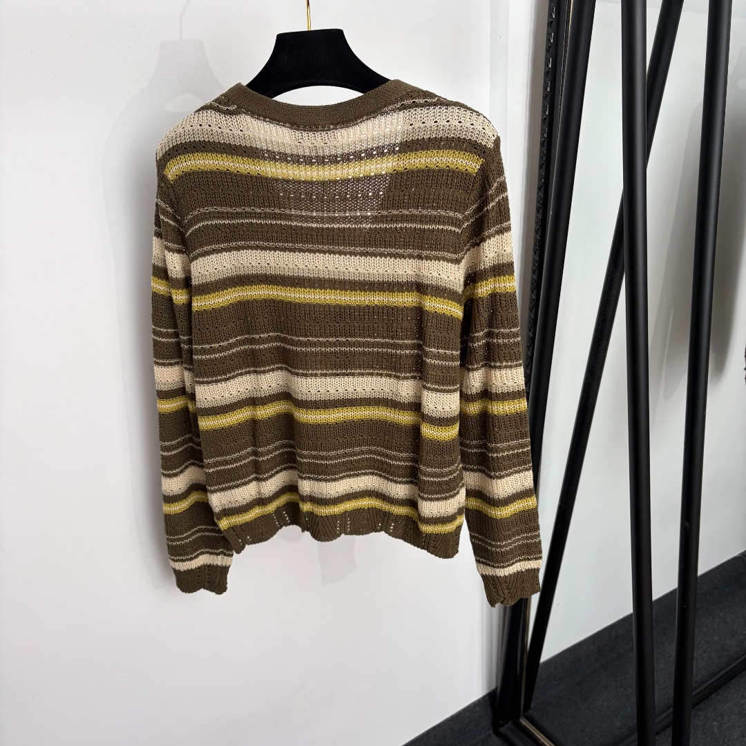 chanel striped polo collar knit sweater