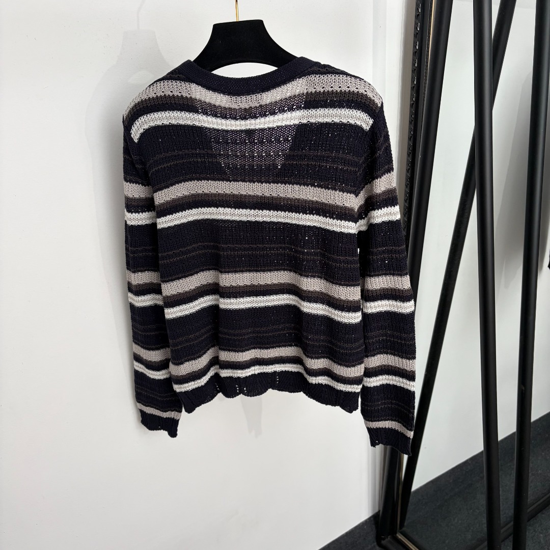 chanel striped polo collar knit sweater