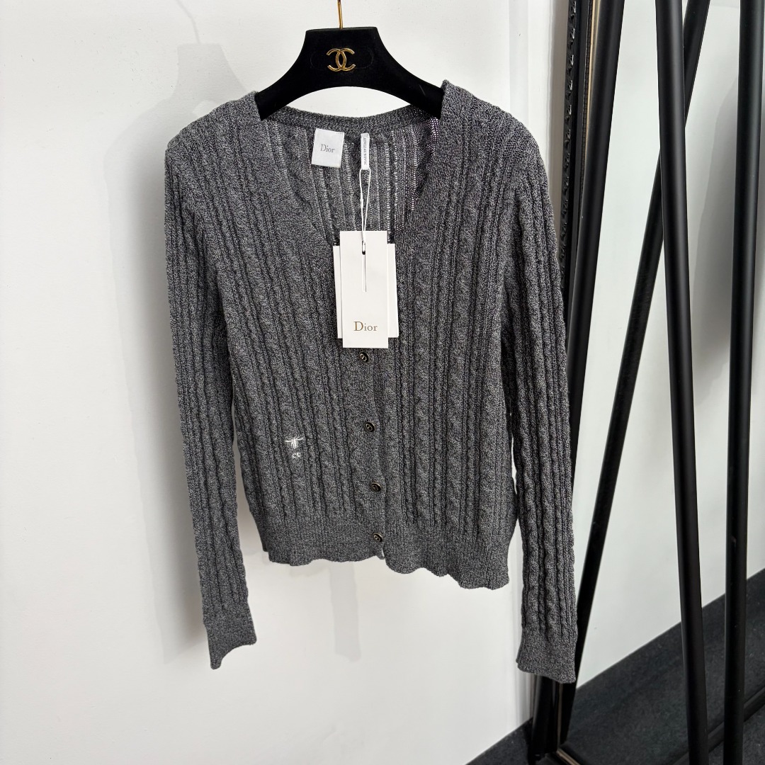 dior bee embroidered cable knit cardigan