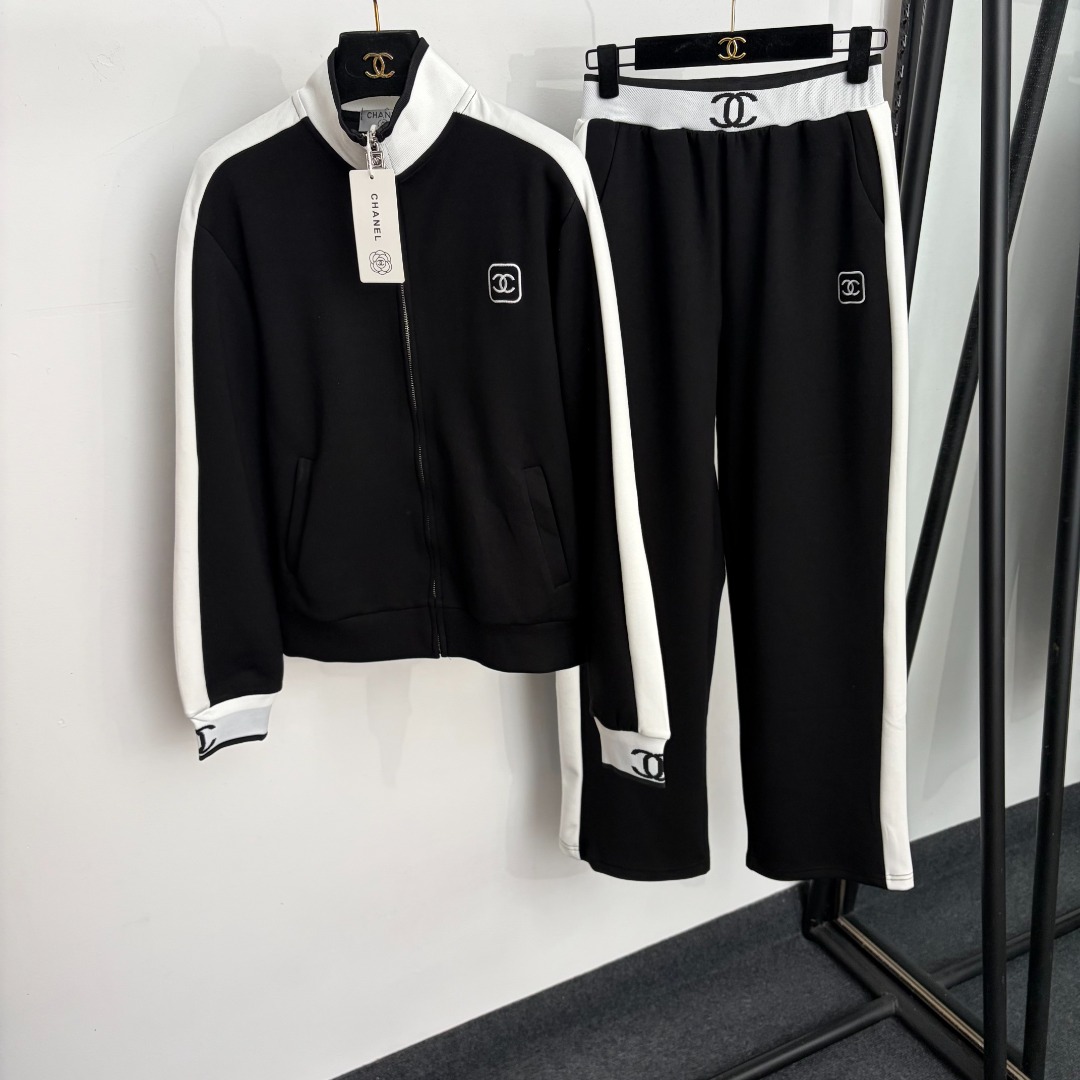 chanel embroidered logo zip tracksuit set