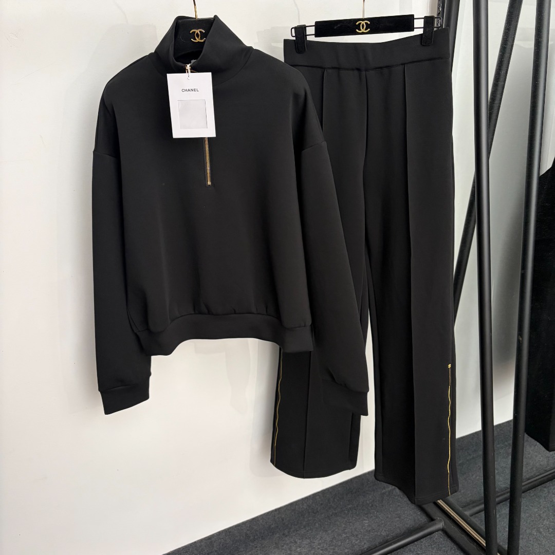 chanel half zip logo tracksuit set