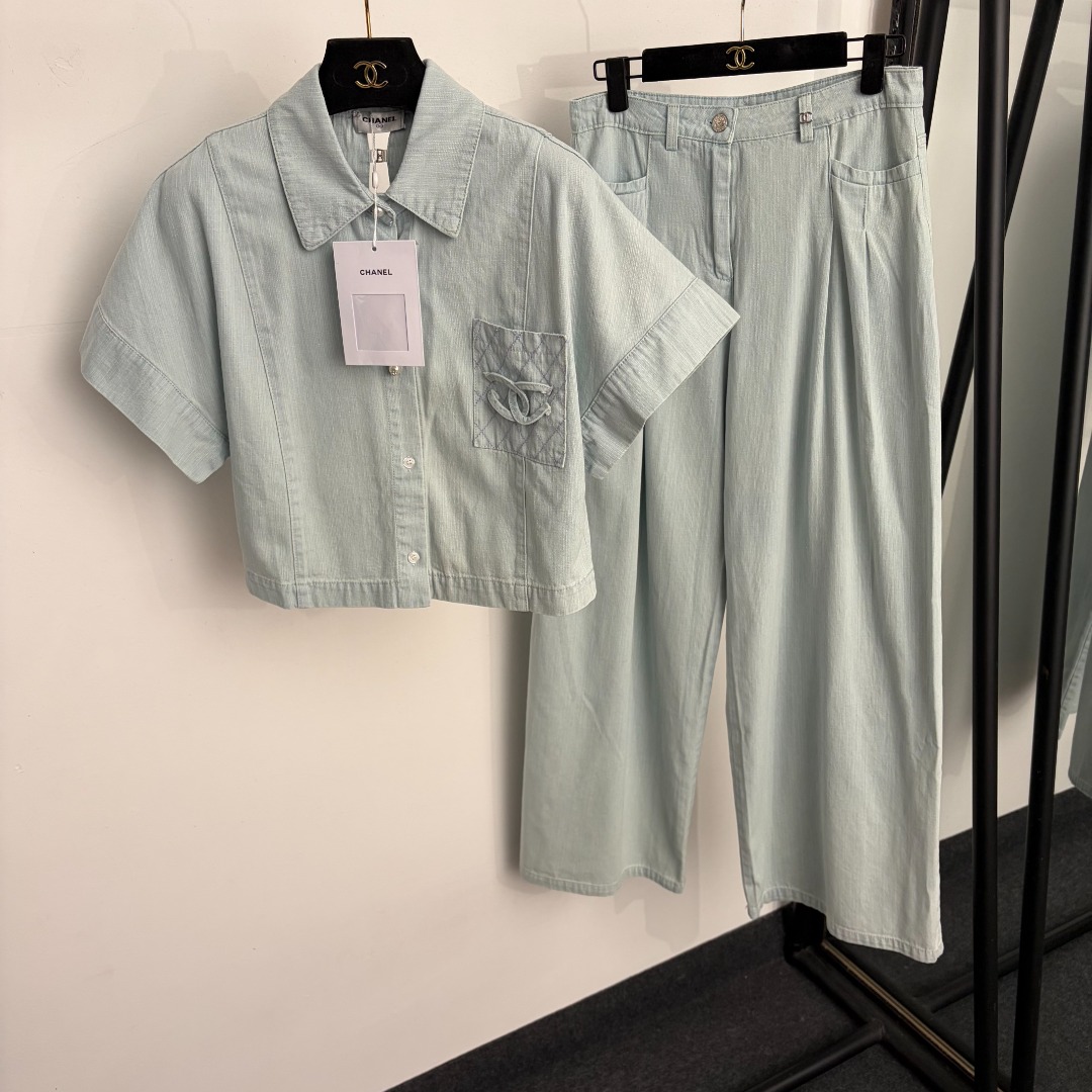Light Blue Short Sleeve Shirt and Pants Set