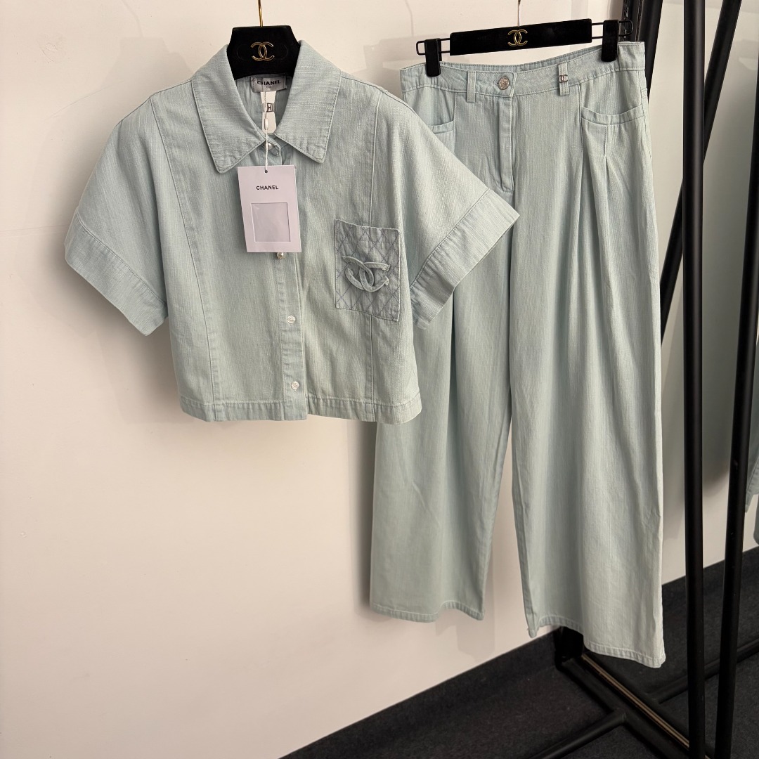 Light Blue Short Sleeve Shirt and Pants Set
