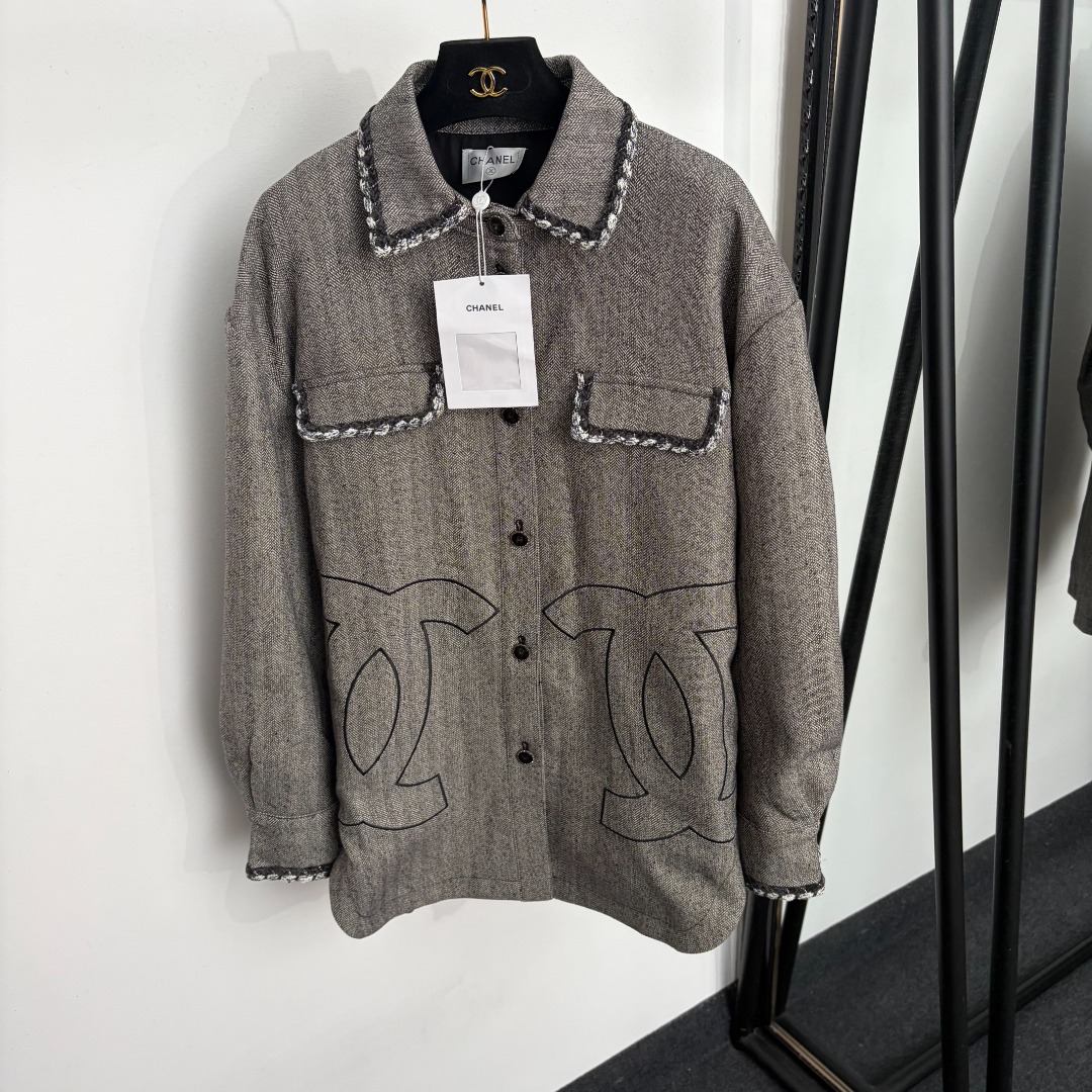 Chanel Gray Double-C Knit Cardigan