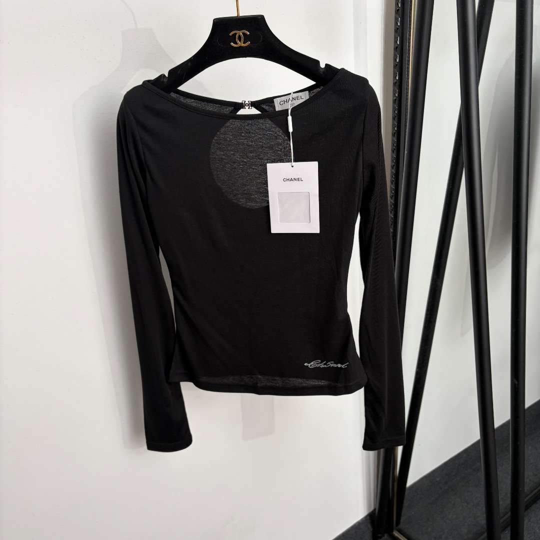 Black Circular Cutout Long Sleeve Top