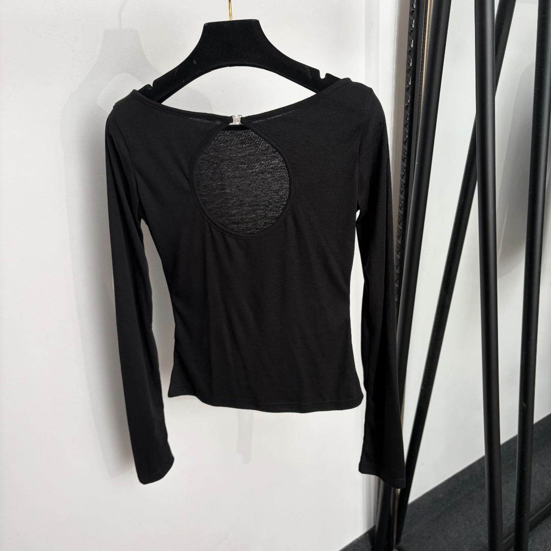 Black Circular Cutout Long Sleeve Top