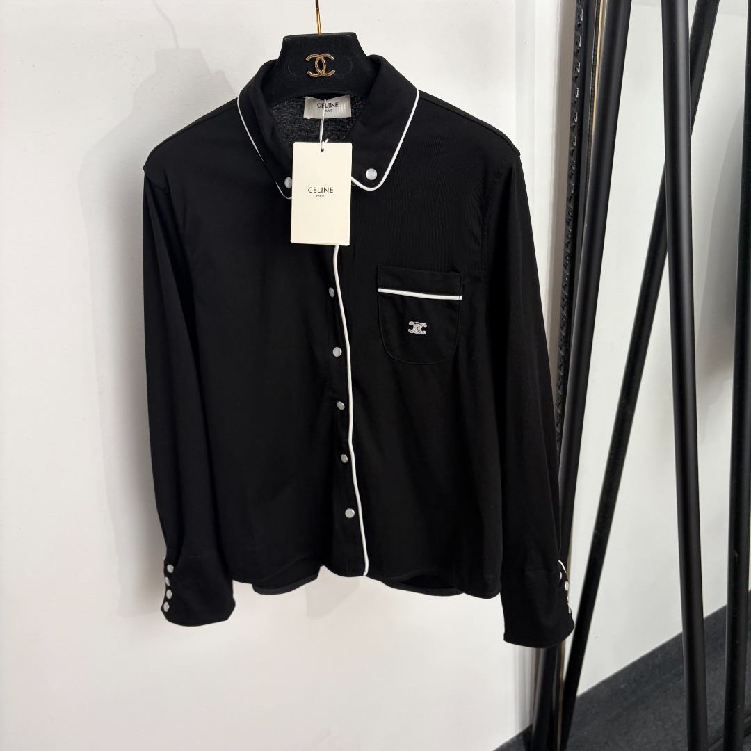 Celine Black Contrast Trim Pajama Shirt