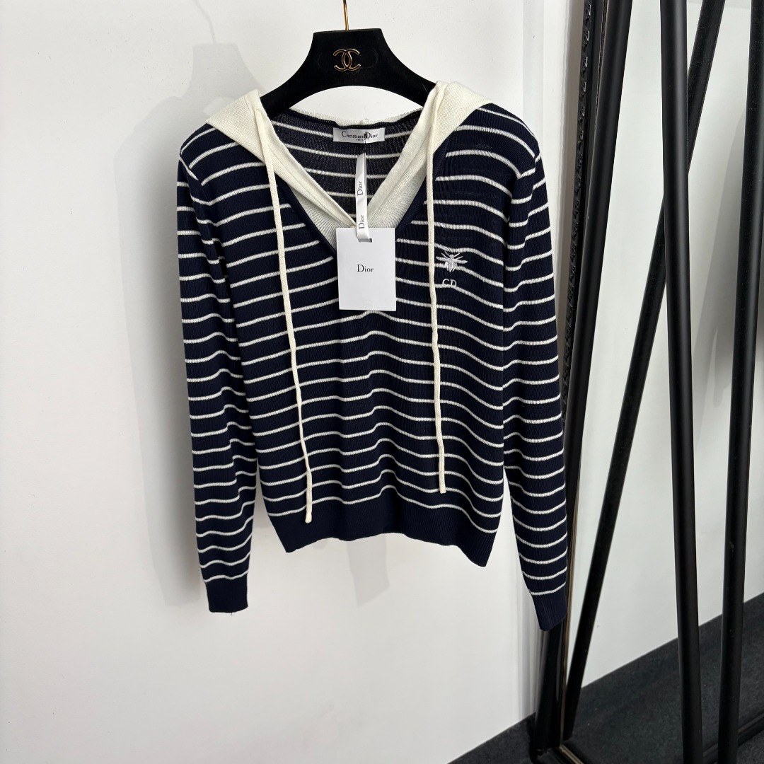 Striped Hooded Top