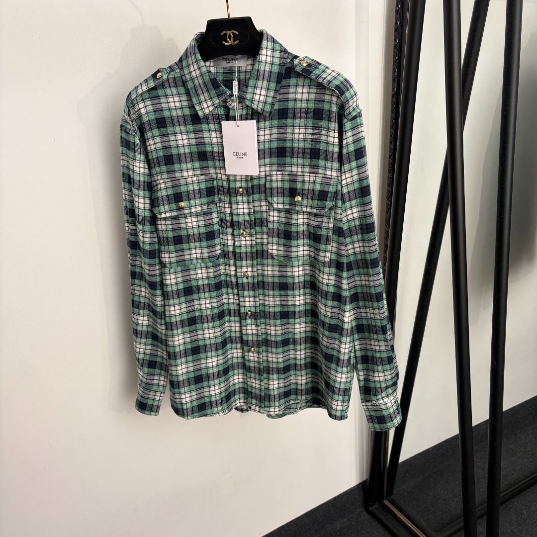 Celine Green Plaid Shirt Jacket