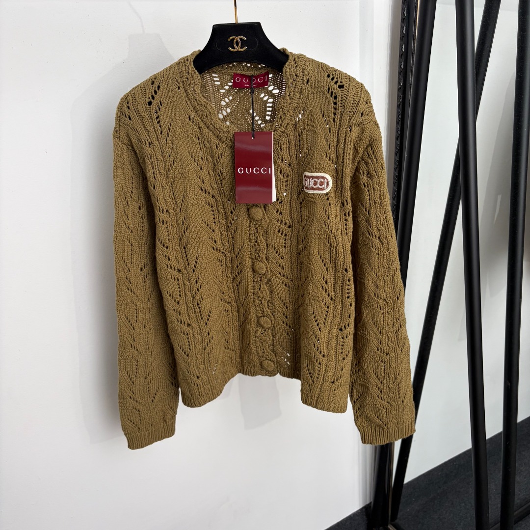 Gucci Brown Cable Knit Zip Cardigan