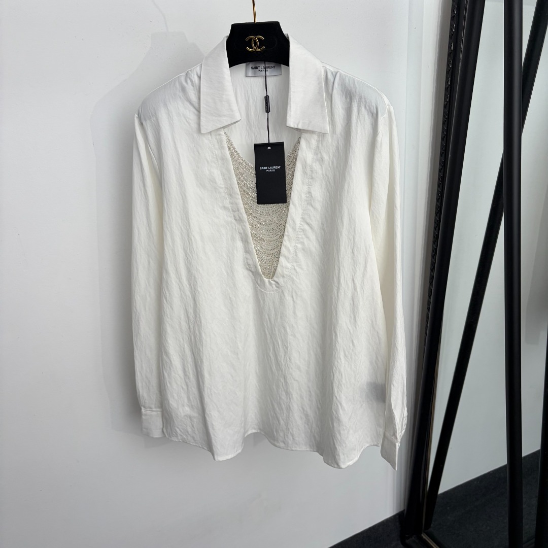 Saint Laurent Embellished V Neck Blouse